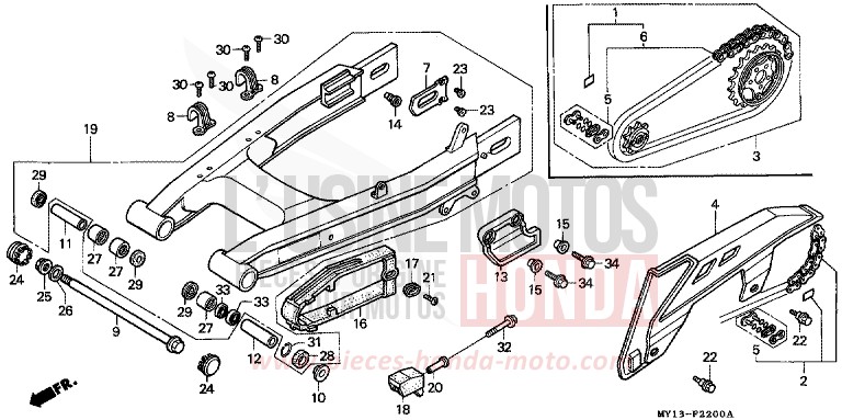 SWINGARM/CHAIN CASE for Africa Twin 750 NOIR (NH1) from 1996